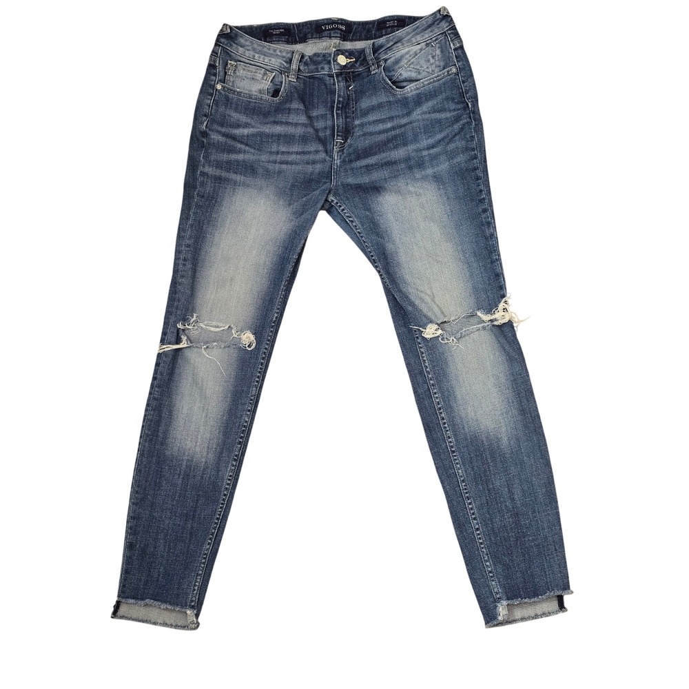 Vigoss The Chelsea Skinny Distressed Jeans Medium Wash Size 31x28 Raw Hem